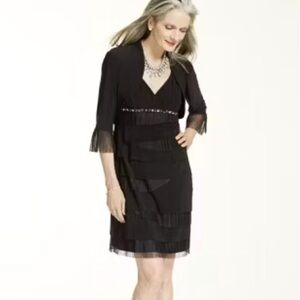 Camille La Vie Black Tiered Cocktail Dress with 3/4 Jacket and Beaded Detail, 8P